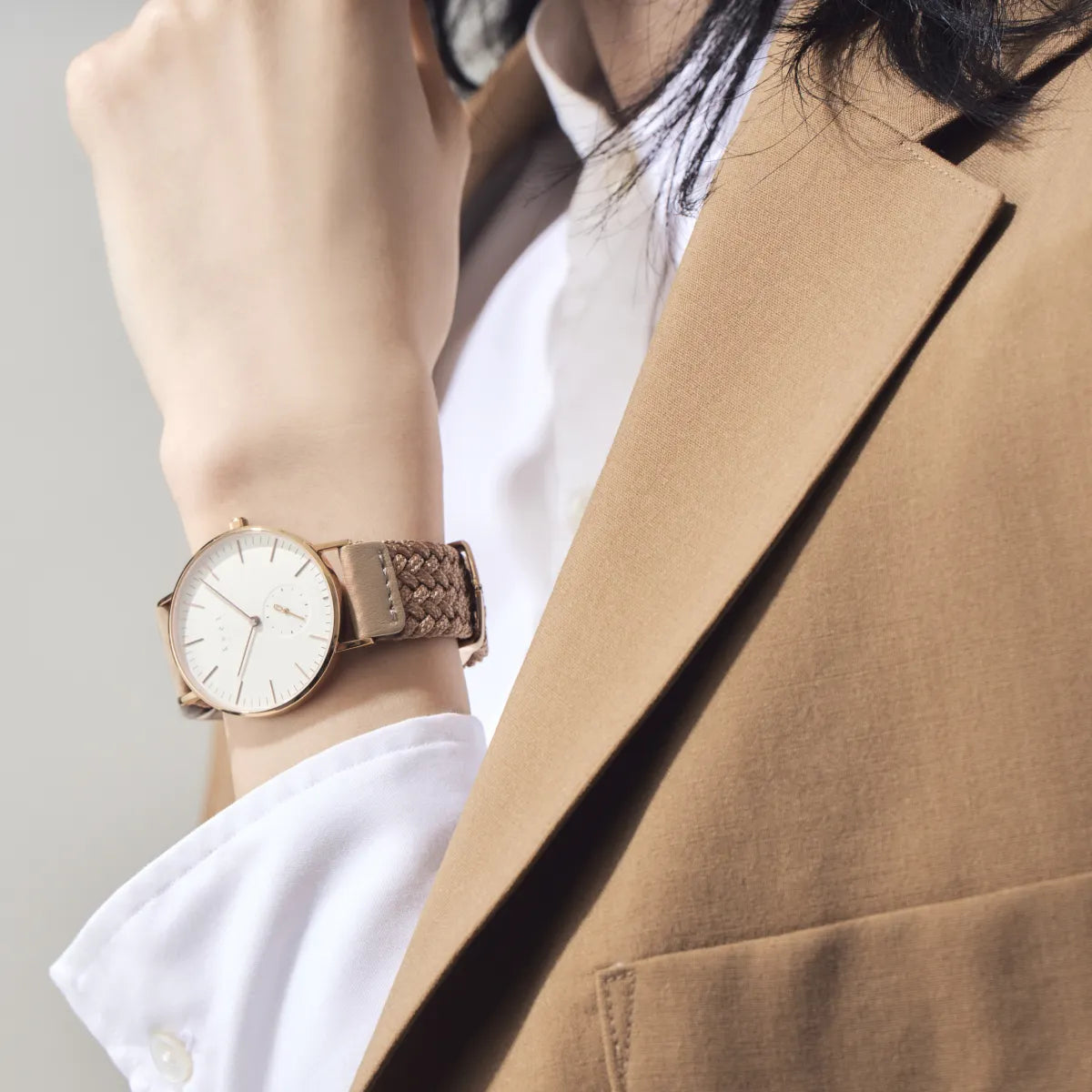 Knot S18-MK-GG 時計ベルト バンド くみひも 18mm ベージュ 水洗い可能